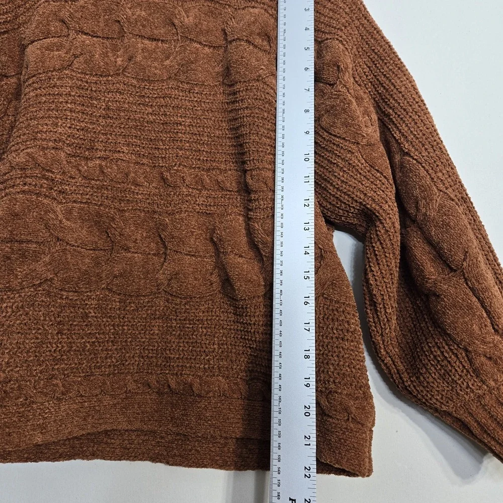 Olive & Oak Chunky Knit Turtleneck Sweater L Rust‎ Orange Textured Cozy Pullover